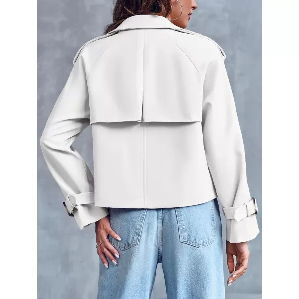 Saodimallsu Women Crop Double Breasted Trench Coat Raglan Sleeve Work Office Cropped Jacket With PocketsWhite