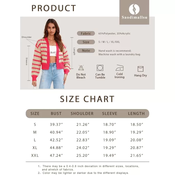 Saodimallsu Womens Cropped Cardigan Striped Open Front Long Lantern Sleeve Color Block Loose Chunky Knit Sweater CoatRose