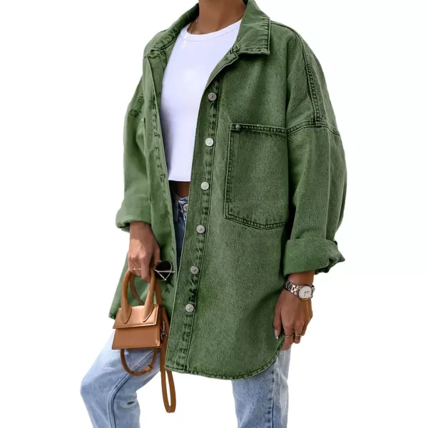 Saodimallsu Womens Oversized Denim Jackets Casual Button Down Long Boyfriend Jean Coats with PocketsArmy Green