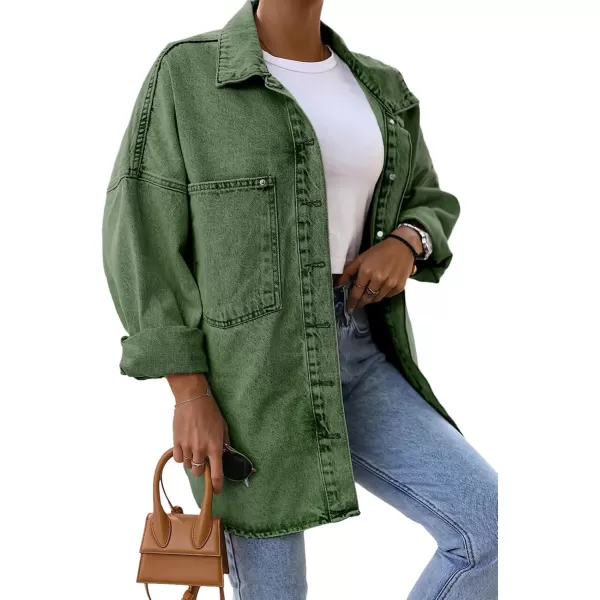 Saodimallsu Womens Oversized Denim Jackets Casual Button Down Long Boyfriend Jean Coats with PocketsArmy Green