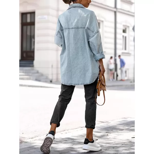 Saodimallsu Womens Oversized Denim Jackets Casual Button Down Long Boyfriend Jean Coats with PocketsBlue