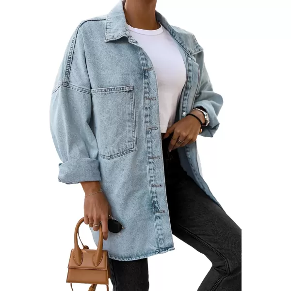 Saodimallsu Womens Oversized Denim Jackets Casual Button Down Long Boyfriend Jean Coats with PocketsBlue