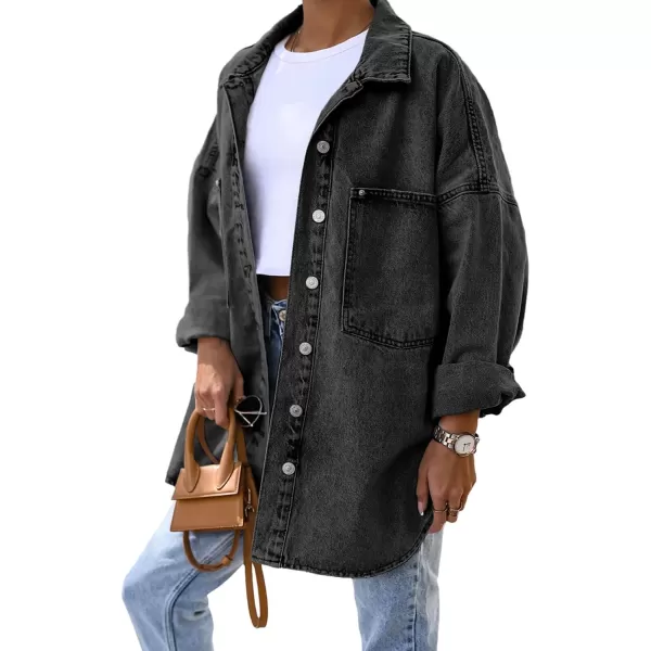 Saodimallsu Womens Oversized Denim Jackets Casual Button Down Long Boyfriend Jean Coats with PocketsGrey