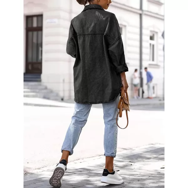 Saodimallsu Womens Oversized Denim Jackets Casual Button Down Long Boyfriend Jean Coats with PocketsGrey