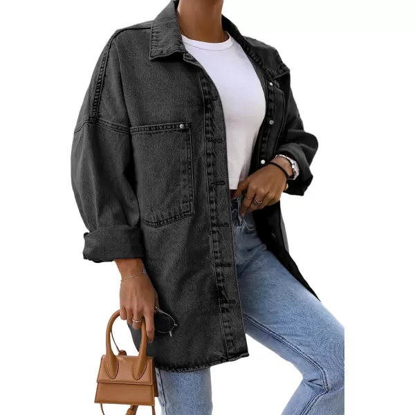 Saodimallsu Womens Oversized Denim Jackets Casual Button Down Long Boyfriend Jean Coats with PocketsGrey