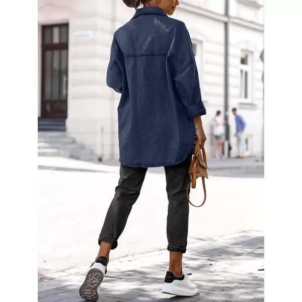 Saodimallsu Womens Oversized Denim Jackets Casual Button Down Long Boyfriend Jean Coats with PocketsJean Blue