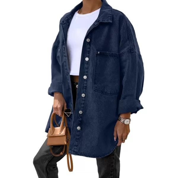 Saodimallsu Womens Oversized Denim Jackets Casual Button Down Long Boyfriend Jean Coats with PocketsJean Blue