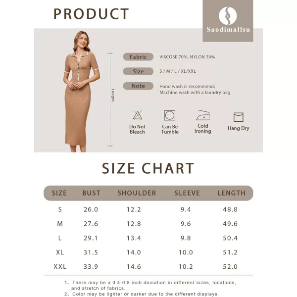 Saodimallsu Womens Short Sleeve Maxi Dress Summer Bodycon Button V Neck Collared Knit Elegant Party Long Sweater DressesBlack