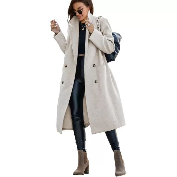 Saodimallsu Womens Trench Coat Winter Lapel Double Breasted Long Pea Coat Casual Work Office Overcoat with PocketBeige