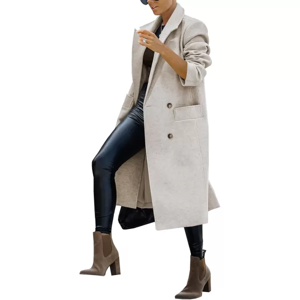 Saodimallsu Womens Trench Coat Winter Lapel Double Breasted Long Pea Coat Casual Work Office Overcoat with PocketBeige