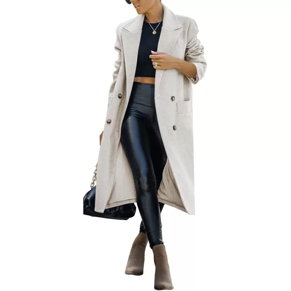 Saodimallsu Womens Trench Coat Winter Lapel Double Breasted Long Pea Coat Casual Work Office Overcoat with PocketBeige