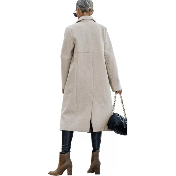 Saodimallsu Womens Trench Coat Winter Lapel Double Breasted Long Pea Coat Casual Work Office Overcoat with PocketBeige