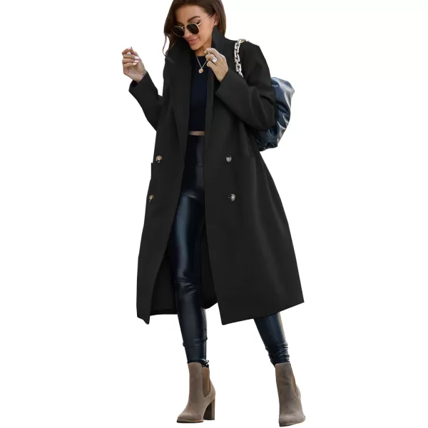 Saodimallsu Womens Trench Coat Winter Lapel Double Breasted Long Pea Coat Casual Work Office Overcoat with PocketBlack