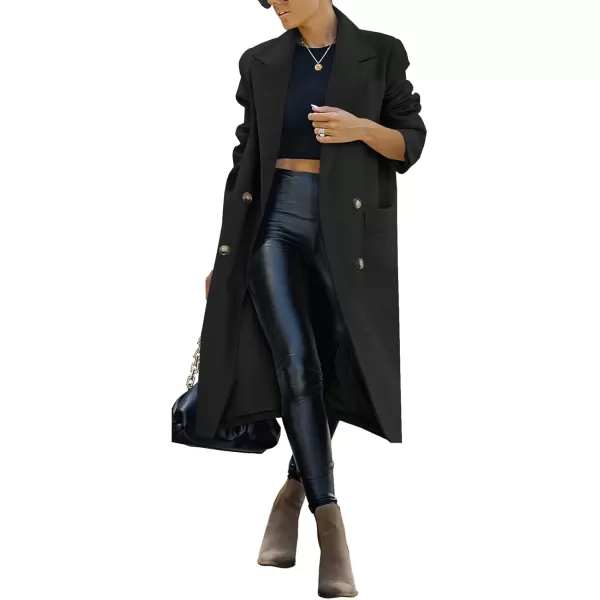 Saodimallsu Womens Trench Coat Winter Lapel Double Breasted Long Pea Coat Casual Work Office Overcoat with PocketBlack