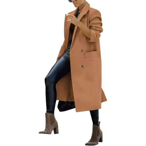 Saodimallsu Womens Trench Coat Winter Lapel Double Breasted Long Pea Coat Casual Work Office Overcoat with PocketCamel