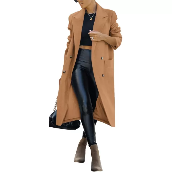 Saodimallsu Womens Trench Coat Winter Lapel Double Breasted Long Pea Coat Casual Work Office Overcoat with PocketCamel