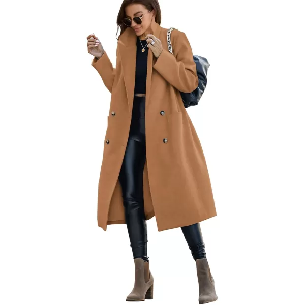 Saodimallsu Womens Trench Coat Winter Lapel Double Breasted Long Pea Coat Casual Work Office Overcoat with PocketCamel