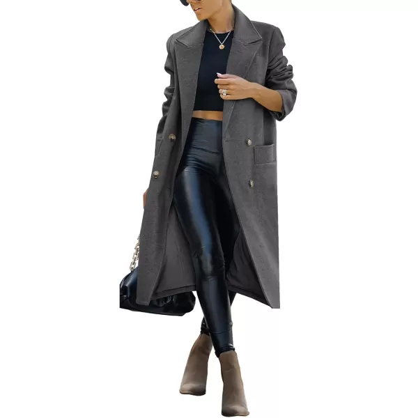 Saodimallsu Womens Trench Coat Winter Lapel Double Breasted Long Pea Coat Casual Work Office Overcoat with PocketDgrey