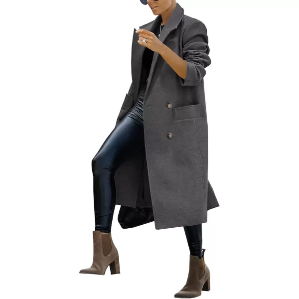 Saodimallsu Womens Trench Coat Winter Lapel Double Breasted Long Pea Coat Casual Work Office Overcoat with PocketDgrey