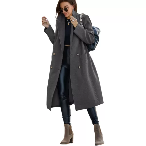 Saodimallsu Womens Trench Coat Winter Lapel Double Breasted Long Pea Coat Casual Work Office Overcoat with PocketDgrey