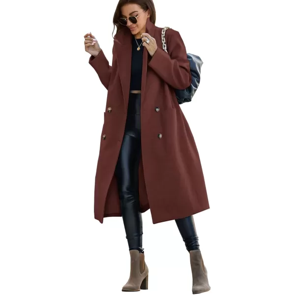 Saodimallsu Womens Trench Coat Winter Lapel Double Breasted Long Pea Coat Casual Work Office Overcoat with PocketReddish Brown