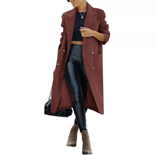 Saodimallsu Womens Trench Coat Winter Lapel Double Breasted Long Pea Coat Casual Work Office Overcoat with PocketReddish Brown