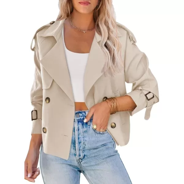 Saodimallsu Women Crop Double Breasted Trench Coat Raglan Sleeve Work Office Cropped Jacket With PocketsLight Khaki