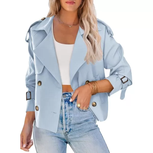 Saodimallsu Women Crop Double Breasted Trench Coat Raglan Sleeve Work Office Cropped Jacket With PocketsSky Blue