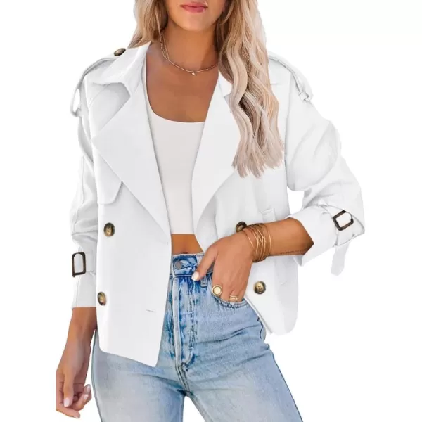 Saodimallsu Women Crop Double Breasted Trench Coat Raglan Sleeve Work Office Cropped Jacket With PocketsWhite