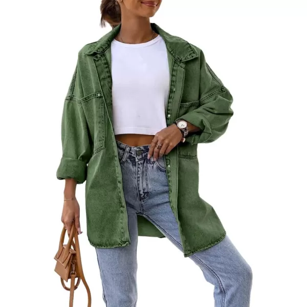 Saodimallsu Womens Oversized Denim Jackets Casual Button Down Long Boyfriend Jean Coats with PocketsArmy Green