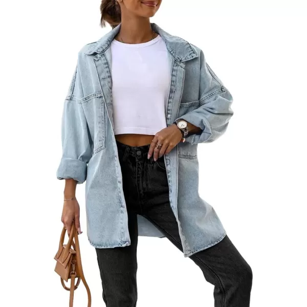 Saodimallsu Womens Oversized Denim Jackets Casual Button Down Long Boyfriend Jean Coats with PocketsBlue