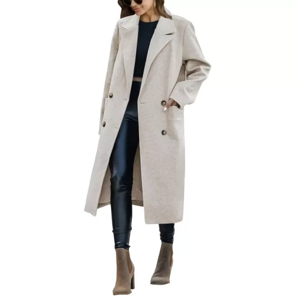 Saodimallsu Womens Trench Coat Winter Lapel Double Breasted Long Pea Coat Casual Work Office Overcoat with PocketBeige