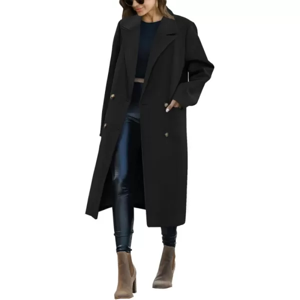 Saodimallsu Womens Trench Coat Winter Lapel Double Breasted Long Pea Coat Casual Work Office Overcoat with PocketBlack