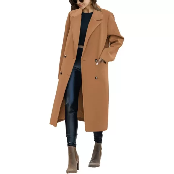 Saodimallsu Womens Trench Coat Winter Lapel Double Breasted Long Pea Coat Casual Work Office Overcoat with PocketCamel