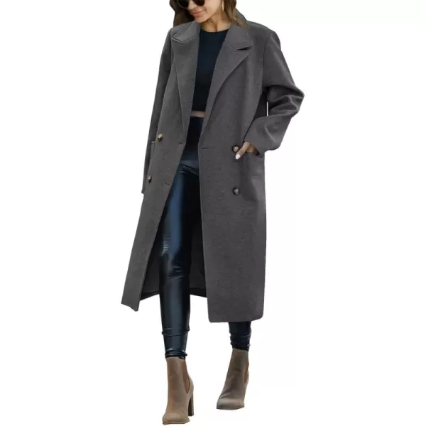 Saodimallsu Womens Trench Coat Winter Lapel Double Breasted Long Pea Coat Casual Work Office Overcoat with PocketDgrey