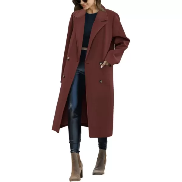 Saodimallsu Womens Trench Coat Winter Lapel Double Breasted Long Pea Coat Casual Work Office Overcoat with PocketReddish Brown