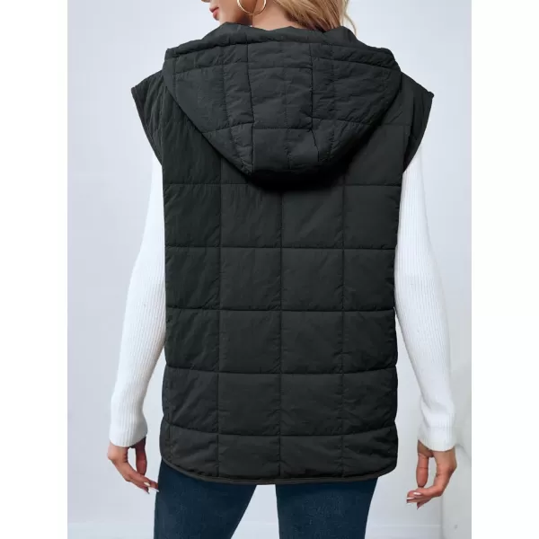 Saodimallsu Womens Quilted Puffer Vest Sleeveless Hoodies Fall Winter Tops with Kangaroo PocketsBlack