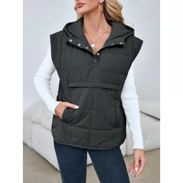 Saodimallsu Womens Quilted Puffer Vest Sleeveless Hoodies Fall Winter Tops with Kangaroo PocketsBlack