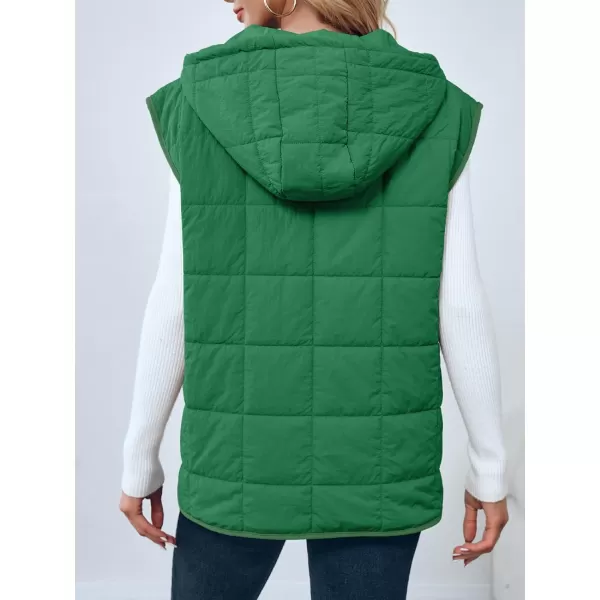 Saodimallsu Womens Quilted Puffer Vest Sleeveless Hoodies Fall Winter Tops with Kangaroo PocketsGreen