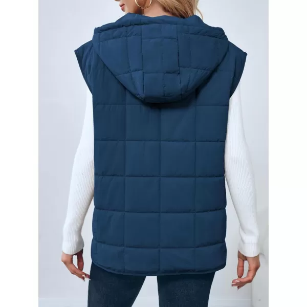 Saodimallsu Womens Quilted Puffer Vest Sleeveless Hoodies Fall Winter Tops with Kangaroo PocketsNavy