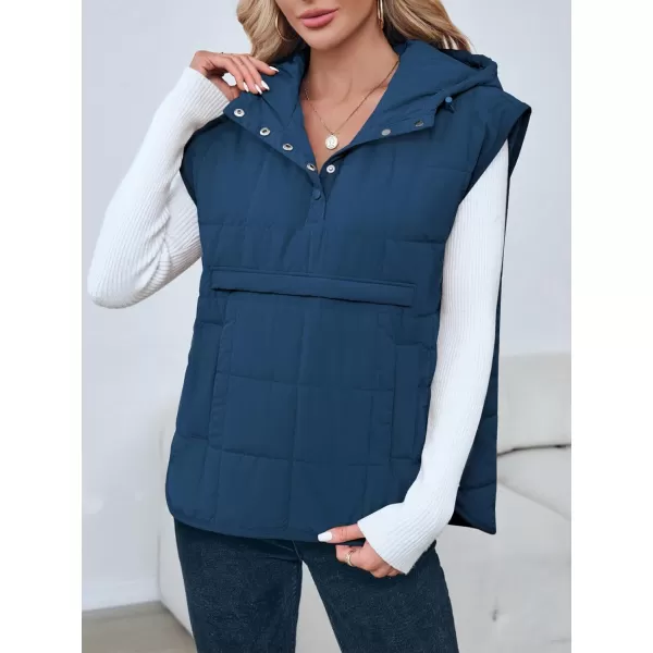 Saodimallsu Womens Quilted Puffer Vest Sleeveless Hoodies Fall Winter Tops with Kangaroo PocketsNavy