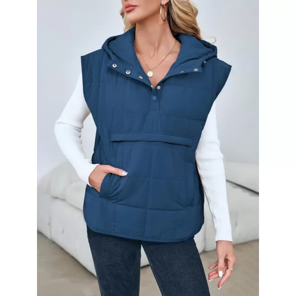 Saodimallsu Womens Quilted Puffer Vest Sleeveless Hoodies Fall Winter Tops with Kangaroo PocketsNavy