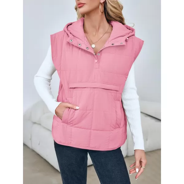 Saodimallsu Womens Quilted Puffer Vest Sleeveless Hoodies Fall Winter Tops with Kangaroo PocketsPink