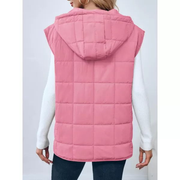 Saodimallsu Womens Quilted Puffer Vest Sleeveless Hoodies Fall Winter Tops with Kangaroo PocketsPink