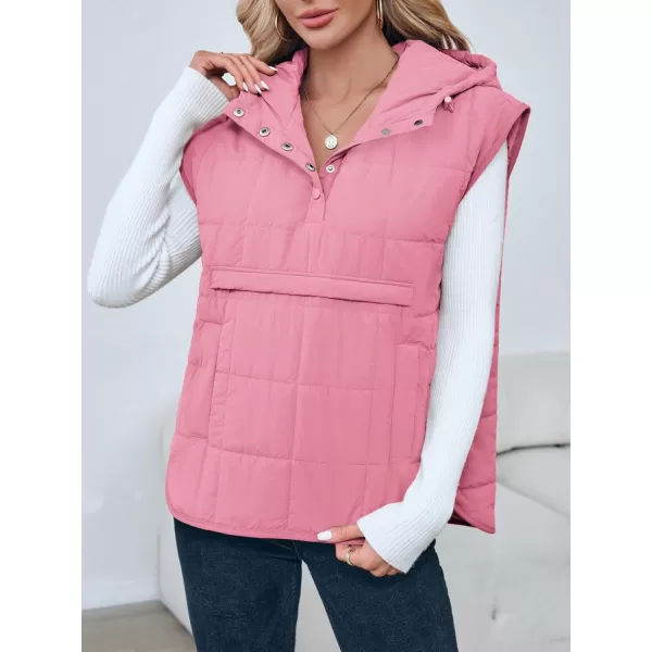 Saodimallsu Womens Quilted Puffer Vest Sleeveless Hoodies Fall Winter Tops with Kangaroo PocketsPink