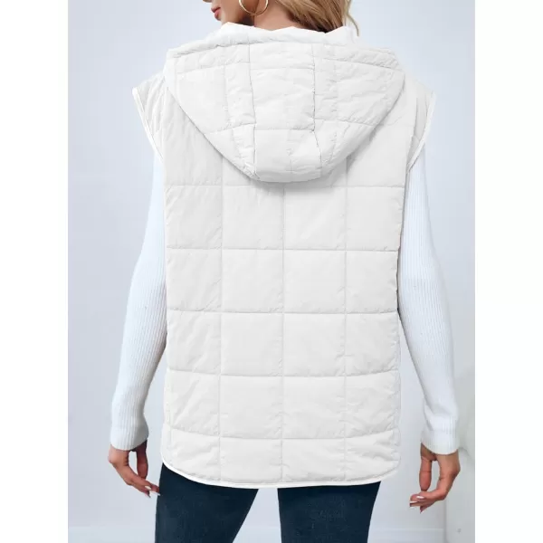 Saodimallsu Womens Quilted Puffer Vest Sleeveless Hoodies Fall Winter Tops with Kangaroo PocketsWhite