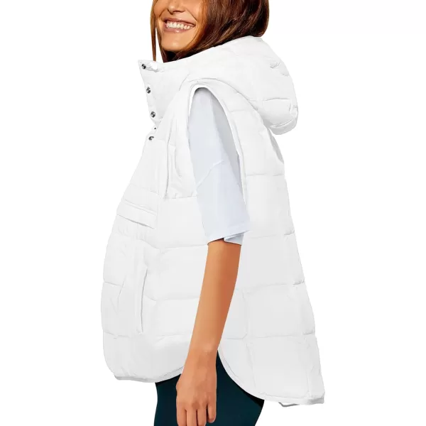 Saodimallsu Womens Quilted Puffer Vest Sleeveless Hoodies Fall Winter Tops with Kangaroo PocketsWhite