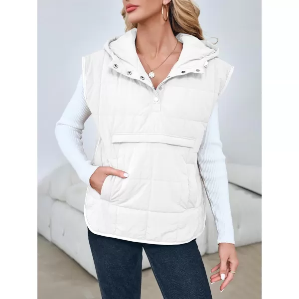 Saodimallsu Womens Quilted Puffer Vest Sleeveless Hoodies Fall Winter Tops with Kangaroo PocketsWhite