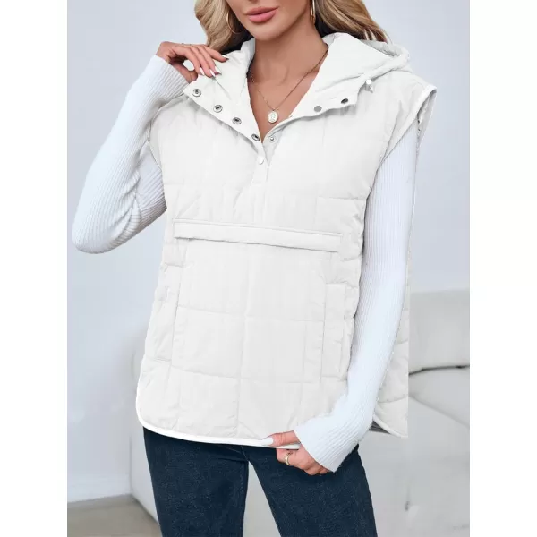 Saodimallsu Womens Quilted Puffer Vest Sleeveless Hoodies Fall Winter Tops with Kangaroo PocketsWhite