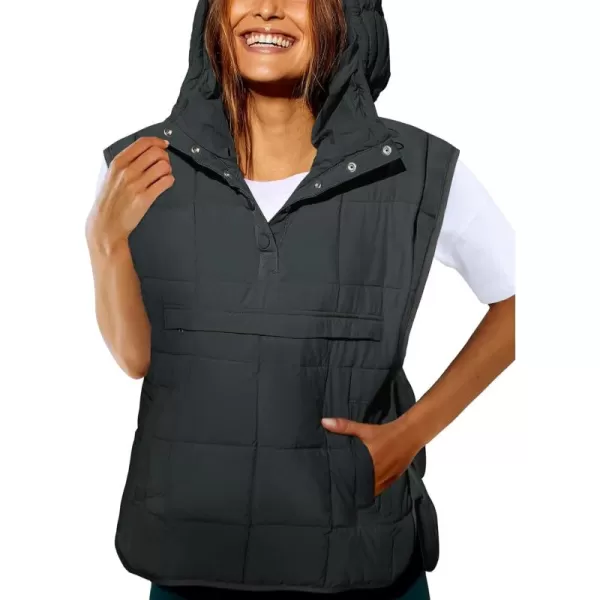 Saodimallsu Womens Quilted Puffer Vest Sleeveless Hoodies Fall Winter Tops with Kangaroo PocketsBlack